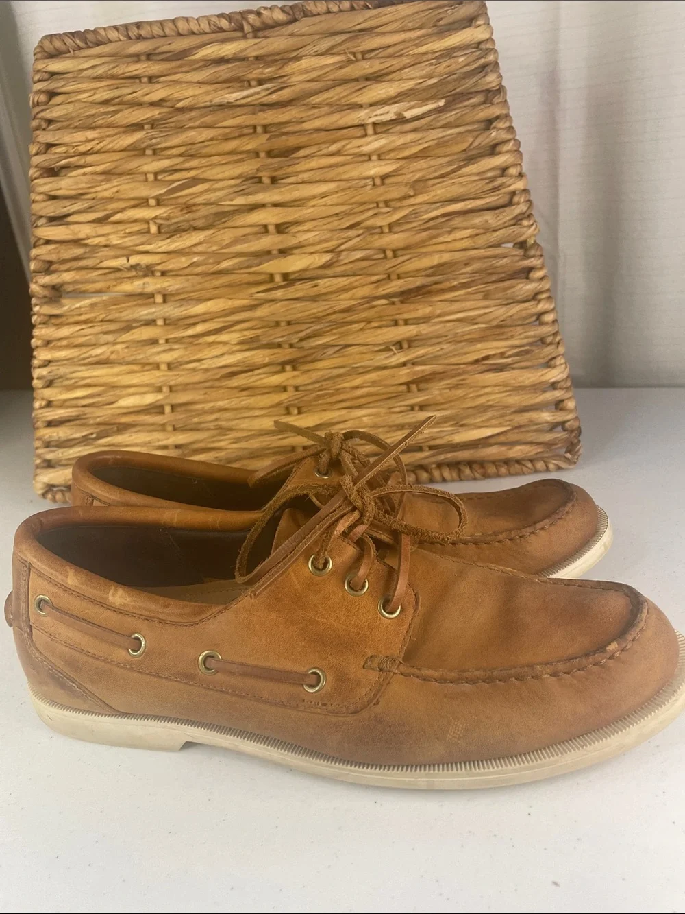 Cole Haan Men’s Tan Leather Lace-Up Boat Shoes